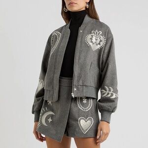 NWT Never Fully Dressed Gray Midnight Romance Brushed Bomber Jacket, Size Small